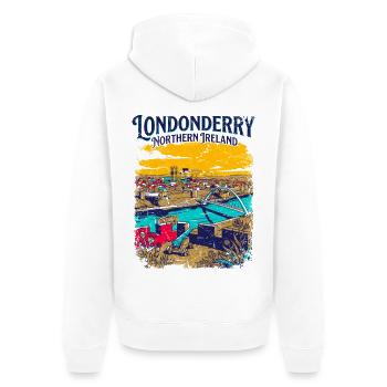 Vintage Londonderry Northern Ireland Cityscape - Unisex Premium Bio Zip Hoodie - Weiß - Hinten - Thijin (182cm)