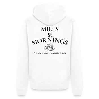 Miles & Mornings – Morgendlicher Lauf-Lebensstil - Unisex Premium Bio Zip Hoodie - Weiß - Hinten - Thijin (182cm)