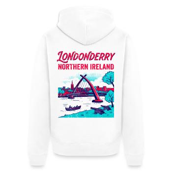 View Retro Londonderry Northern Ireland City - Unisex Premium Bio Zip Hoodie - Weiß - Hinten - Thijin (182cm)