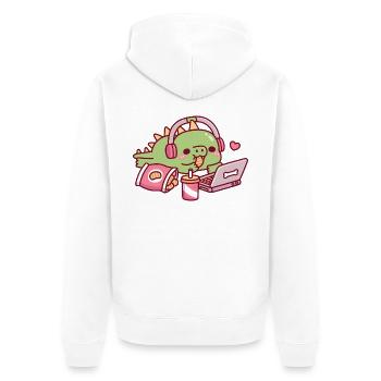 Süßer Dino entspannt mit Snacks und Laptop - Unisex Premium Bio Zip Hoodie - Weiß - Hinten - Thijin (182cm)