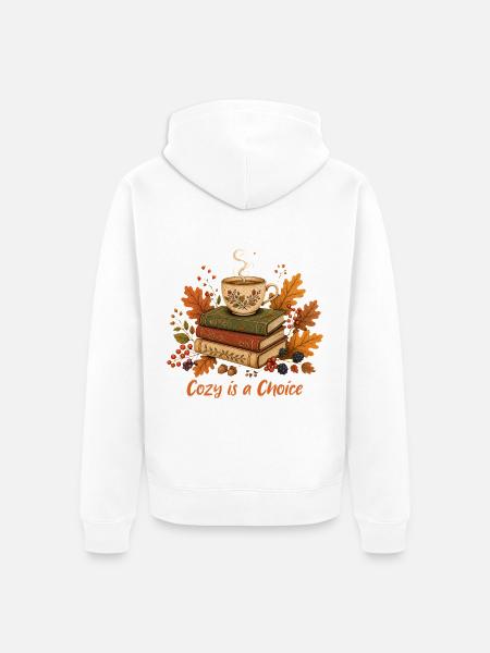 Bücherstapel  Tasse Herbst Design - Unisex Premium Bio Zip Hoodie - Weiß