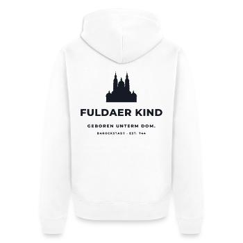 Fuldaer Kind – Domstadt Fulda seit 744 - Unisex Premium Bio Zip Hoodie - Weiß - Hinten - Thijin (182cm)