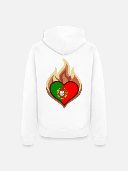 Portugal Flag Heart on Fire - Unisex Premium Bio Zip Hoodie - Weiß