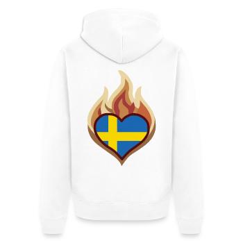 Sweden Flag Heart on Fire - Unisex Premium Bio Zip Hoodie - Weiß - Hinten - Thijin (182cm)