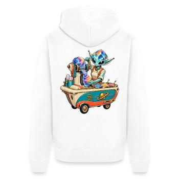 Galaktischer Eiszauber Barkeeper - Unisex Premium Bio Zip Hoodie - Weiß - Hinten - Thijin (182cm)