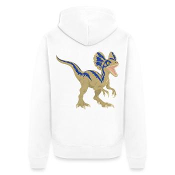 Azurblauer Dino mit Zackenmuster - Unisex Premium Bio Zip Hoodie - Weiß - Hinten - Thijin (182cm)