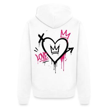 Graffiti-Herz mit rosa Krone - Unisex Premium Bio Zip Hoodie - Weiß - Hinten - Thijin (182cm)