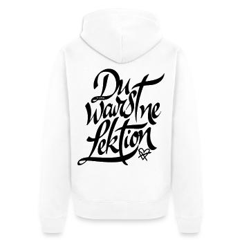 Was jetzt ist - Du warst ne Lektion - Unisex Premium Bio Zip Hoodie - Weiß - Hinten - Thijin (182cm)