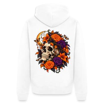 Gothic Totenkopf mit Blumen Halloween - Unisex Premium Bio Zip Hoodie - Weiß - Hinten - Thijin (182cm)