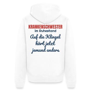 Krankenschwester im Ruhestand – Patientenklingel - Unisex Premium Bio Zip Hoodie - Weiß - Hinten - Thijin (182cm)