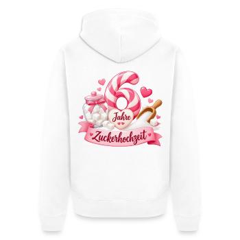 6.Hochzeitstag ,  Zuckerhochzeit , 6 Jahre - Unisex Premium Bio Zip Hoodie - Weiß - Hinten - Thijin (182cm)