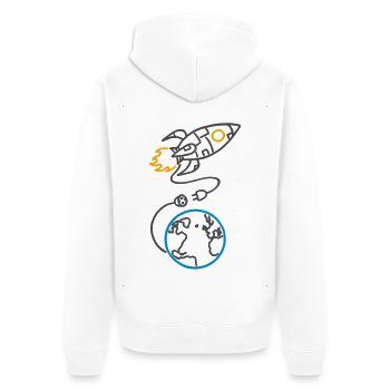 Vergesst nicht, aufzuladen (für helle Hintergründe) - Unisex Premium Bio Zip Hoodie - Weiß - Hinten - Thijin (182cm)