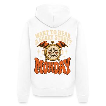 Möchtest du eine gruselige Geschichte am Montag hören, Arbeitshumor - Unisex Premium Bio Zip Hoodie - Weiß - Hinten - Thijin (182cm)