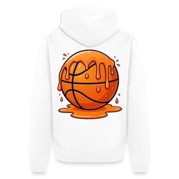 Zerschmelzender orangefarbener Basketball-Splash - Unisex Premium Bio Zip Hoodie - Weiß - Hinten - Thijin (182cm)