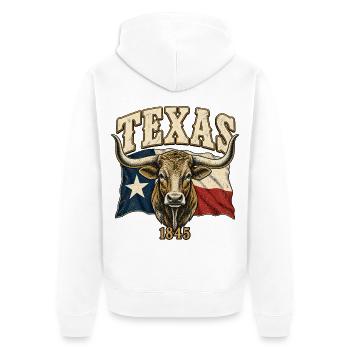 Texas Longhorn Flag Emblem 1845 - Unisex Premium Bio Zip Hoodie - Weiß - Hinten - Thijin (182cm)