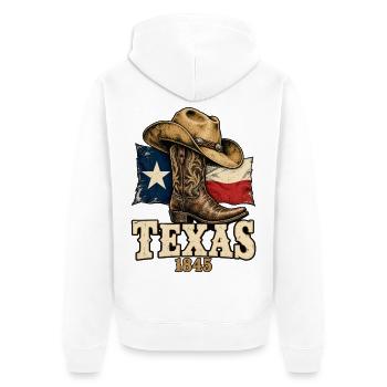 Texas 1845 - Cowboy Boot Flagge - Unisex Premium Bio Zip Hoodie - Weiß - Hinten - Thijin (182cm)