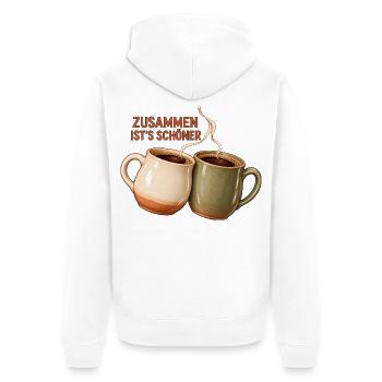 Zusammen ist's schöner - Zwei Kaffeetassen - Unisex Premium Bio Zip Hoodie - Weiß - Hinten - Thijin (182cm)