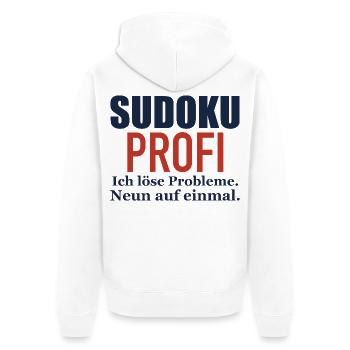 Sudoku Profi – Ich löse Probleme - Unisex Premium Bio Zip Hoodie - Weiß - Hinten - Thijin (182cm)