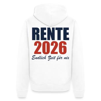 Rente 2026 – Endlich Zeit für nix - Unisex Premium Bio Zip Hoodie - Weiß - Hinten - Thijin (182cm)