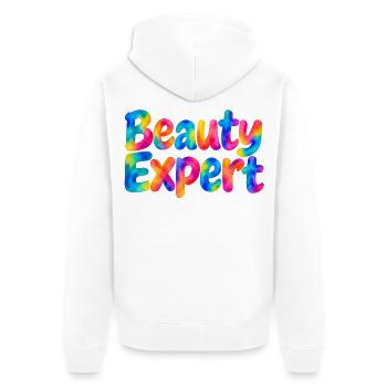 Beauty Expert – Bunter Spruch für Beautyfans - Unisex Premium Bio Zip Hoodie - Weiß - Hinten - Thijin (182cm)