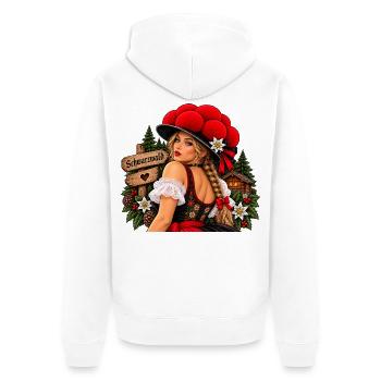  Schwarzwald Tracht Frau Mit Bollenhut Und - Unisex Premium Bio Zip Hoodie - Weiß - Hinten - Thijin (182cm)