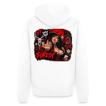  Forest Gothic Frau Im Düsteren Wald Mit Roten - Unisex Premium Bio Zip Hoodie - Weiß - Hinten - Thijin (182cm)