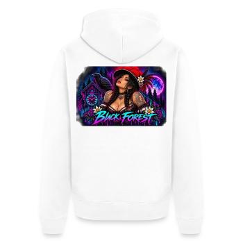 Neon Schwarzwald Pinup - Unisex Premium Bio Zip Hoodie - Weiß - Hinten - Thijin (182cm)