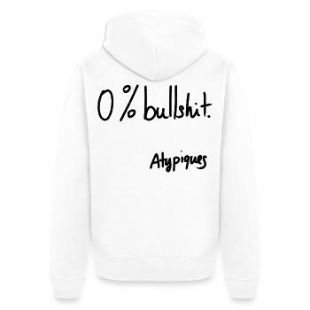 0% Bullshit – Atypische Sammlung - Unisex Premium Bio Zip Hoodie - Weiß - Hinten - Thijin (182cm)