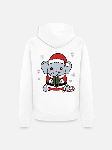 Süßes Kawaii-Elefanten-Weihnachtsbaum-Weihnachtsgeschenk - Unisex Premium Bio Zip Hoodie - Weiß