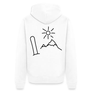 Snowboard Design mit Bergen und Sonne - Unisex Premium Bio Zip Hoodie - Weiß - Hinten - Thijin (182cm)