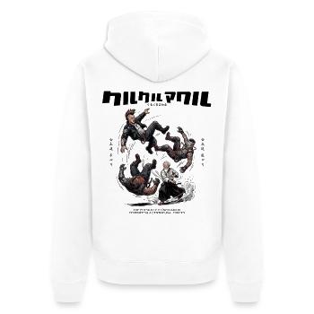 Surreal Cyberpunk Art of Aikido Throwing - Unisex Premium Bio Zip Hoodie - Weiß - Hinten - Thijin (182cm)