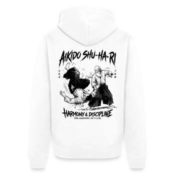 Japanese Martial Arts Aikido Flow Dynamics - Unisex Premium Bio Zip Hoodie - Weiß - Hinten - Thijin (182cm)