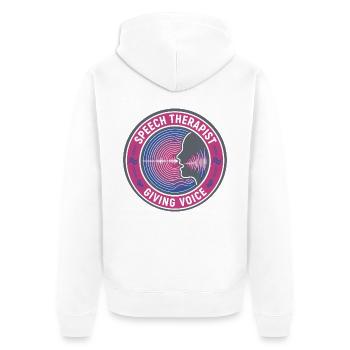 Sprachtherapeutin gibt Stimmwellen-Abzeichen-Geschenk - Unisex Premium Bio Zip Hoodie - Weiß - Hinten - Thijin (182cm)