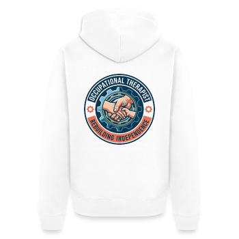 Geschenk des Ergotherapeuten, der Hände wiederaufbaut, Geschenk - Unisex Premium Bio Zip Hoodie - Weiß - Hinten - Thijin (182cm)