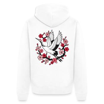 Kranich Kirschblüten Japan Natur Vektor Shirt - Unisex Premium Bio Zip Hoodie - Weiß - Hinten - Thijin (182cm)
