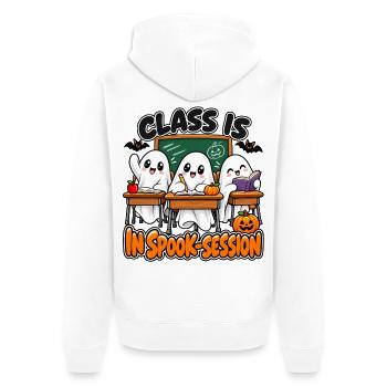 Geisterklasse Spookische Lernrunde - Unisex Premium Bio Zip Hoodie - Weiß - Hinten - Thijin (182cm)