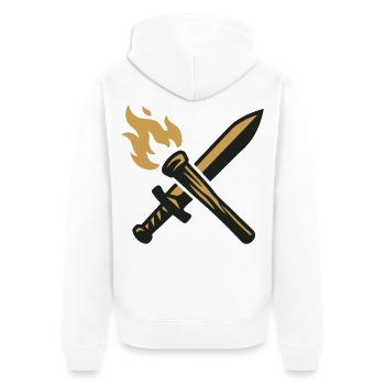 Schwert Fackel Gilden Wappen - Unisex Premium Bio Zip Hoodie - Weiß - Hinten - Thijin (182cm)