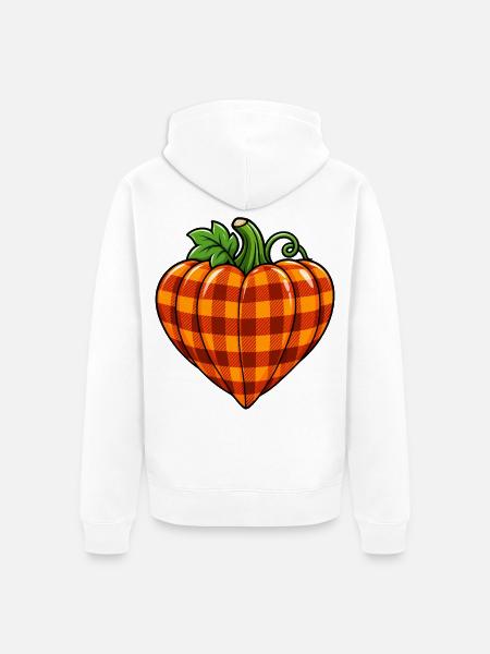 Kürbisherz im Karomuster - Unisex Premium Bio Zip Hoodie - Weiß