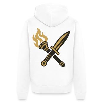 Schwert Fackel Wappen Logo - Unisex Premium Bio Zip Hoodie - Weiß - Hinten - Thijin (182cm)