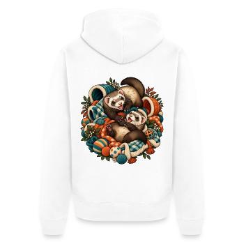 Herbstliche Otterfreunde Kuschelduo - Unisex Premium Bio Zip Hoodie - Weiß - Hinten - Thijin (182cm)