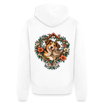 Tierfreunde im Blumenherz - Unisex Premium Bio Zip Hoodie - Weiß - Hinten - Thijin (182cm)