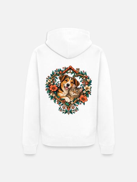 Tierfreunde im Blumenherz - Unisex Premium Bio Zip Hoodie - Weiß