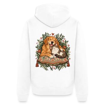 Herzpfoten Kuschelduo - Unisex Premium Bio Zip Hoodie - Weiß - Hinten - Thijin (182cm)