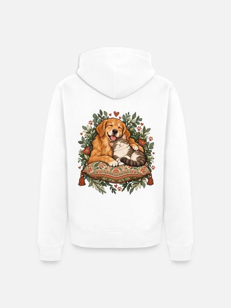 Herzpfoten Kuschelduo - Unisex Premium Bio Zip Hoodie - Weiß