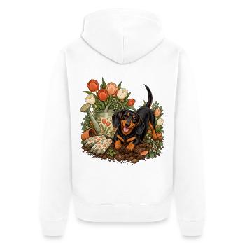 Garten-Dackel Tulpenliebe - Unisex Premium Bio Zip Hoodie - Weiß - Hinten - Thijin (182cm)