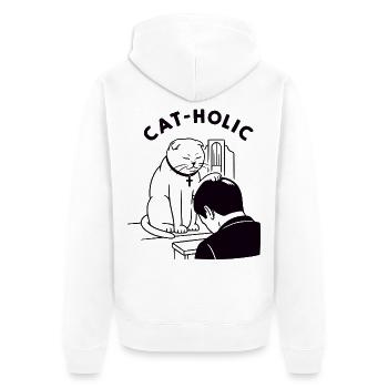 Katzenholische lustige Priesterkatze - Unisex Premium Bio Zip Hoodie - Weiß - Hinten - Thijin (182cm)