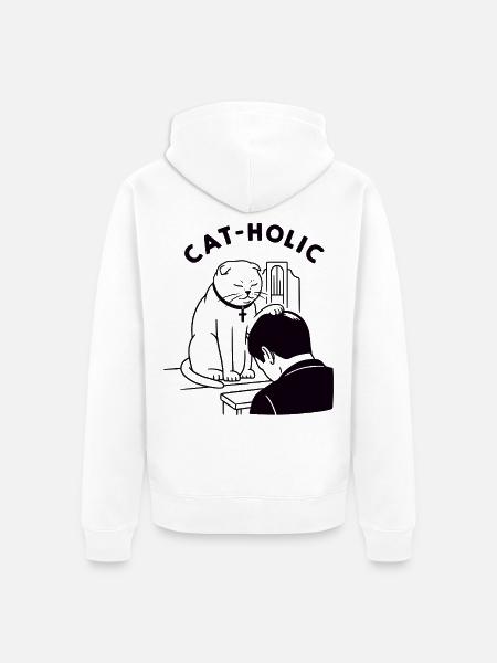 Katzenholische lustige Priesterkatze - Unisex Premium Bio Zip Hoodie - Weiß