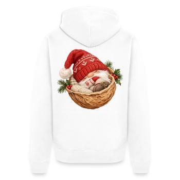 Schlafender Wichtel in der Walnuss  - Unisex Premium Bio Zip Hoodie - Weiß - Hinten - Thijin (182cm)