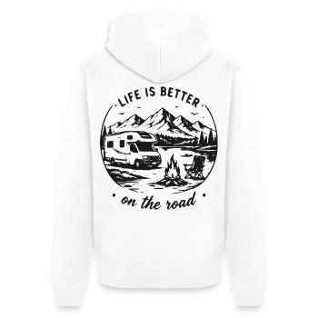 Bergsee Roadtrip Camper - Unisex Premium Bio Zip Hoodie - Weiß - Hinten - Thijin (182cm)