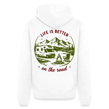 Roadtrip im Freien: Berge und Van - Unisex Premium Bio Zip Hoodie - Weiß - Hinten - Thijin (182cm)